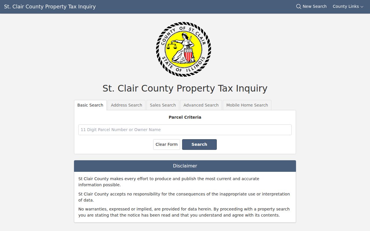 St. Clair County residents directory DEVNET property search fields