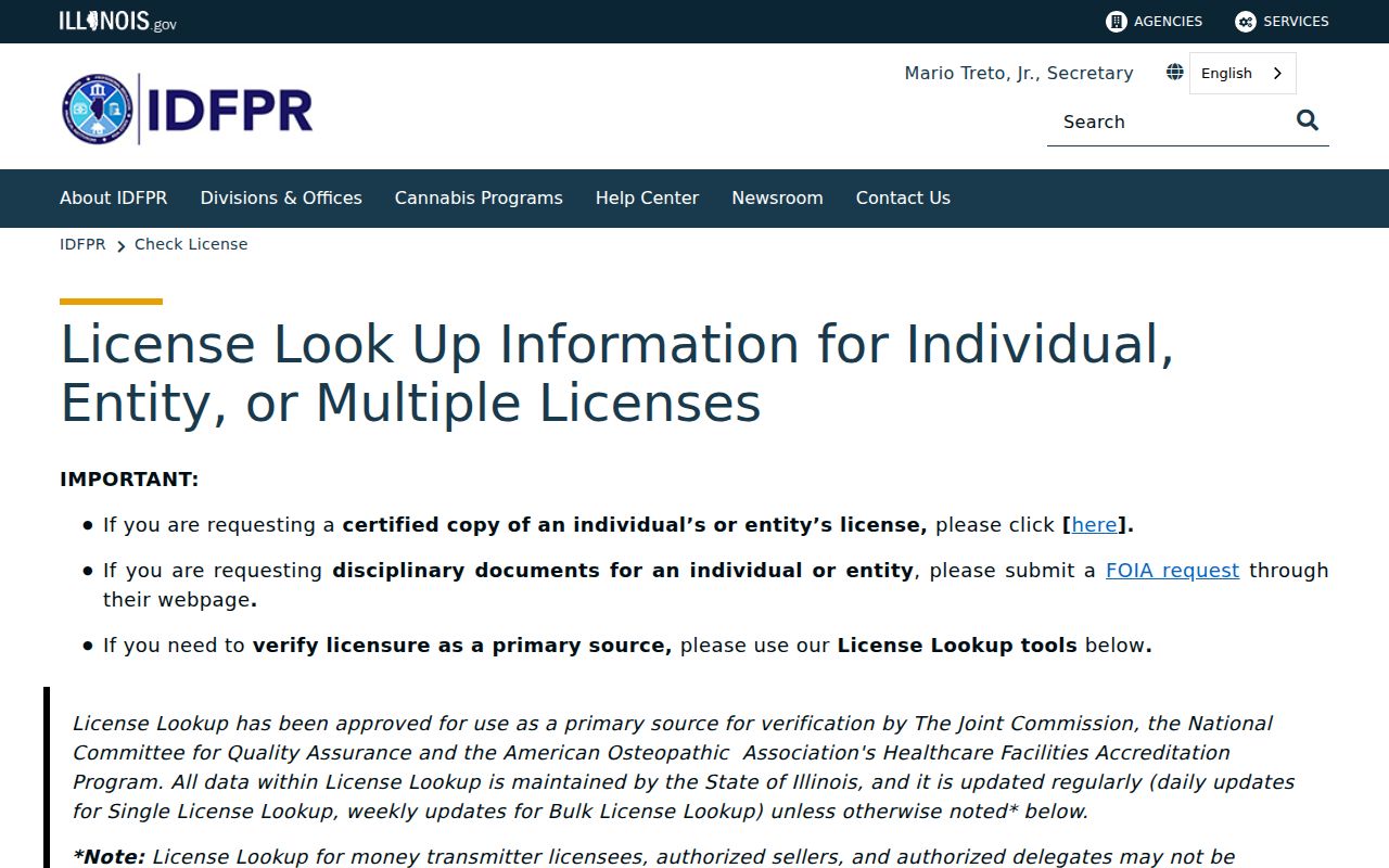 St. Clair County resident lookup on the Illinois professional license page
