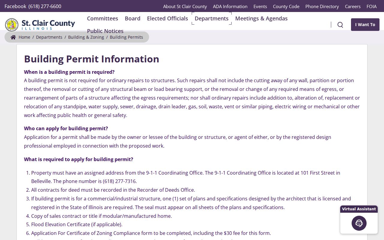 St. Clair County street directory building permit page